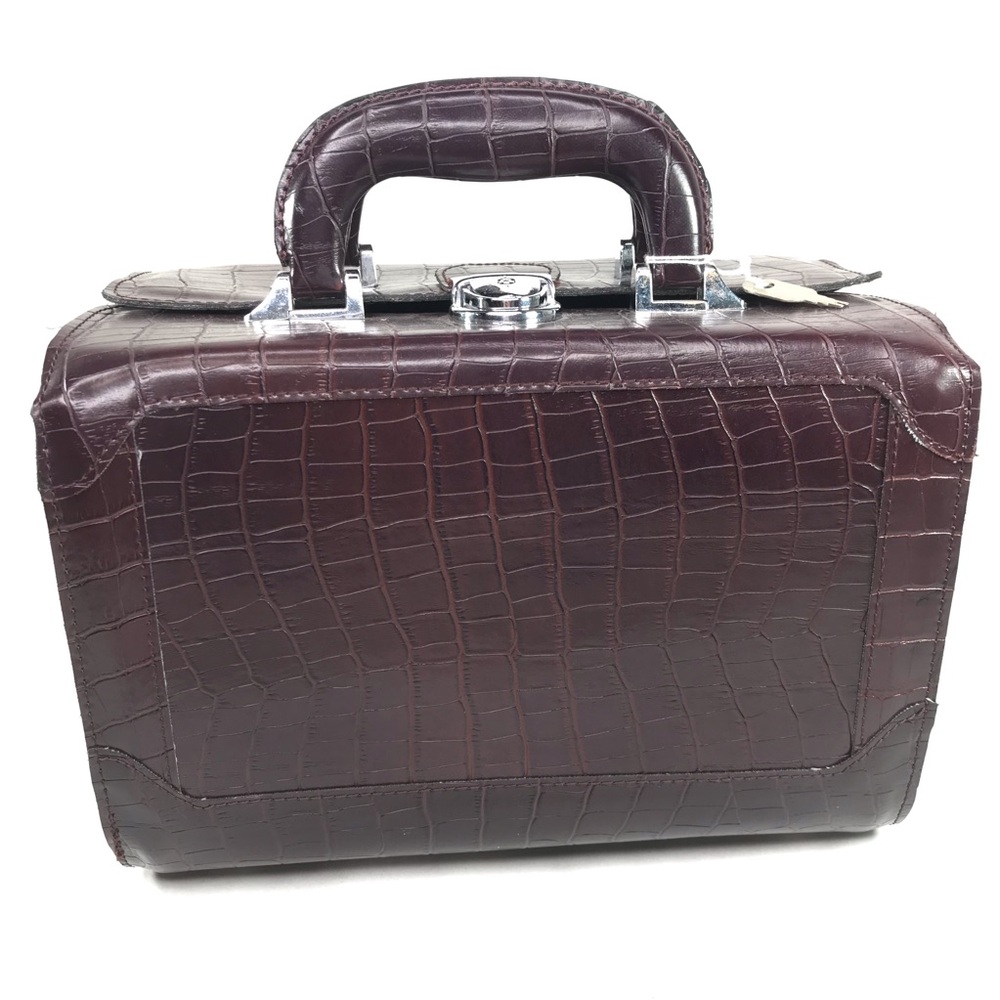 Marshall Fields Brown Croc Embossed Faux Leather Case Bag Travel Lock